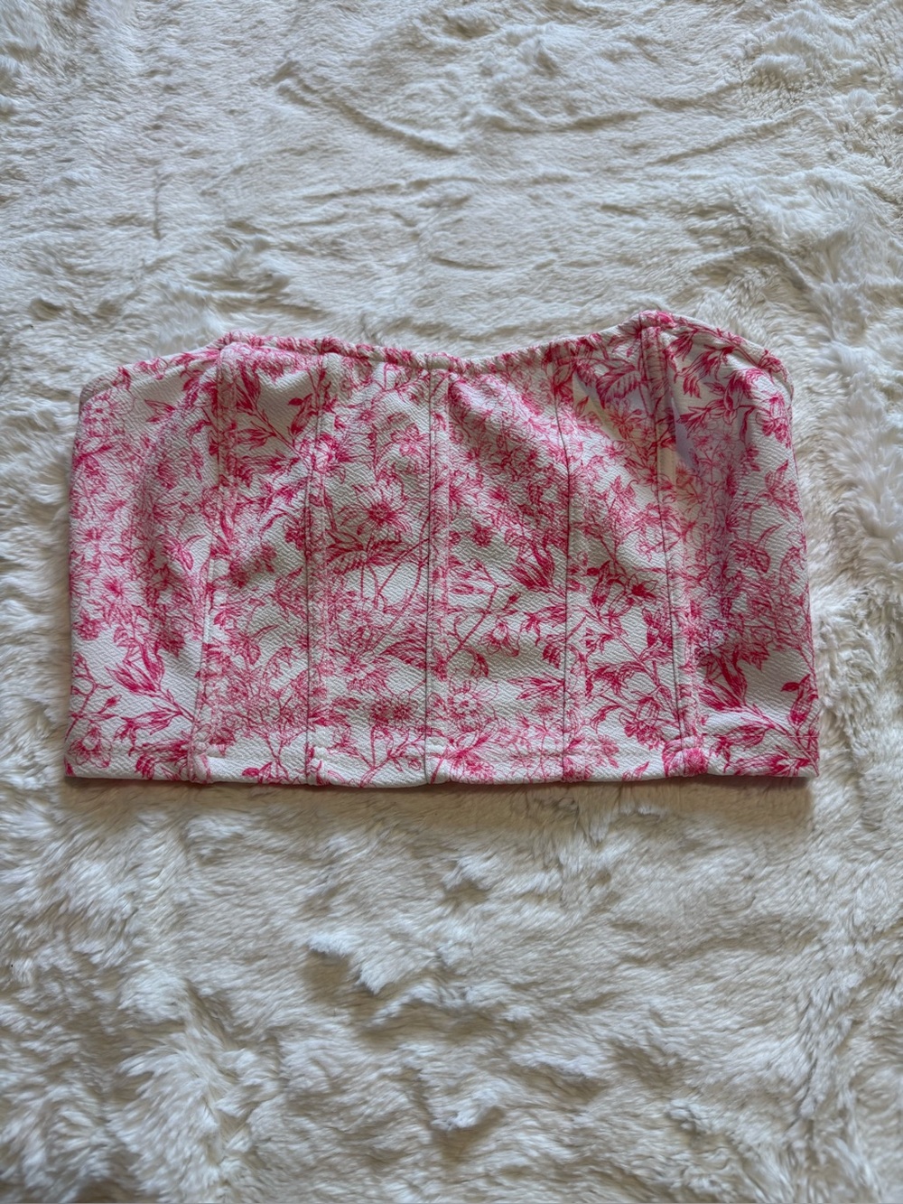 Pink Floral Toile Corset Tube Top Size Small